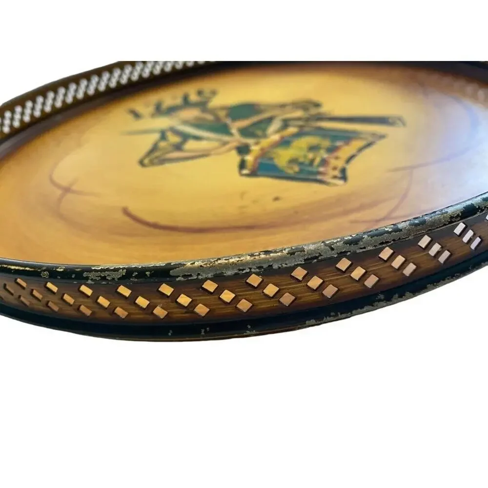 1776 Round Serving Tray Metal Painted Vintage